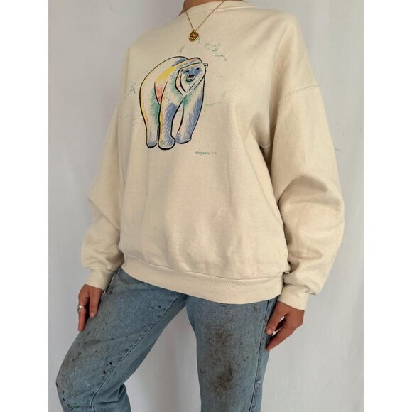 90s vintage polar bear winter animal graphic cotton crewneck pullover sweatshirt - Picture 5 of 10